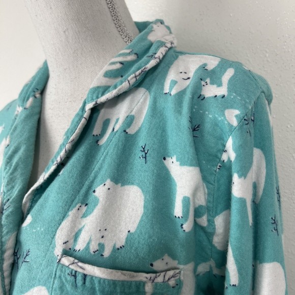 Munki Munki Pajama Top Women Small Sleep Button Up Long Sleeve Polar Bear Fleece - Picture 9 of 15